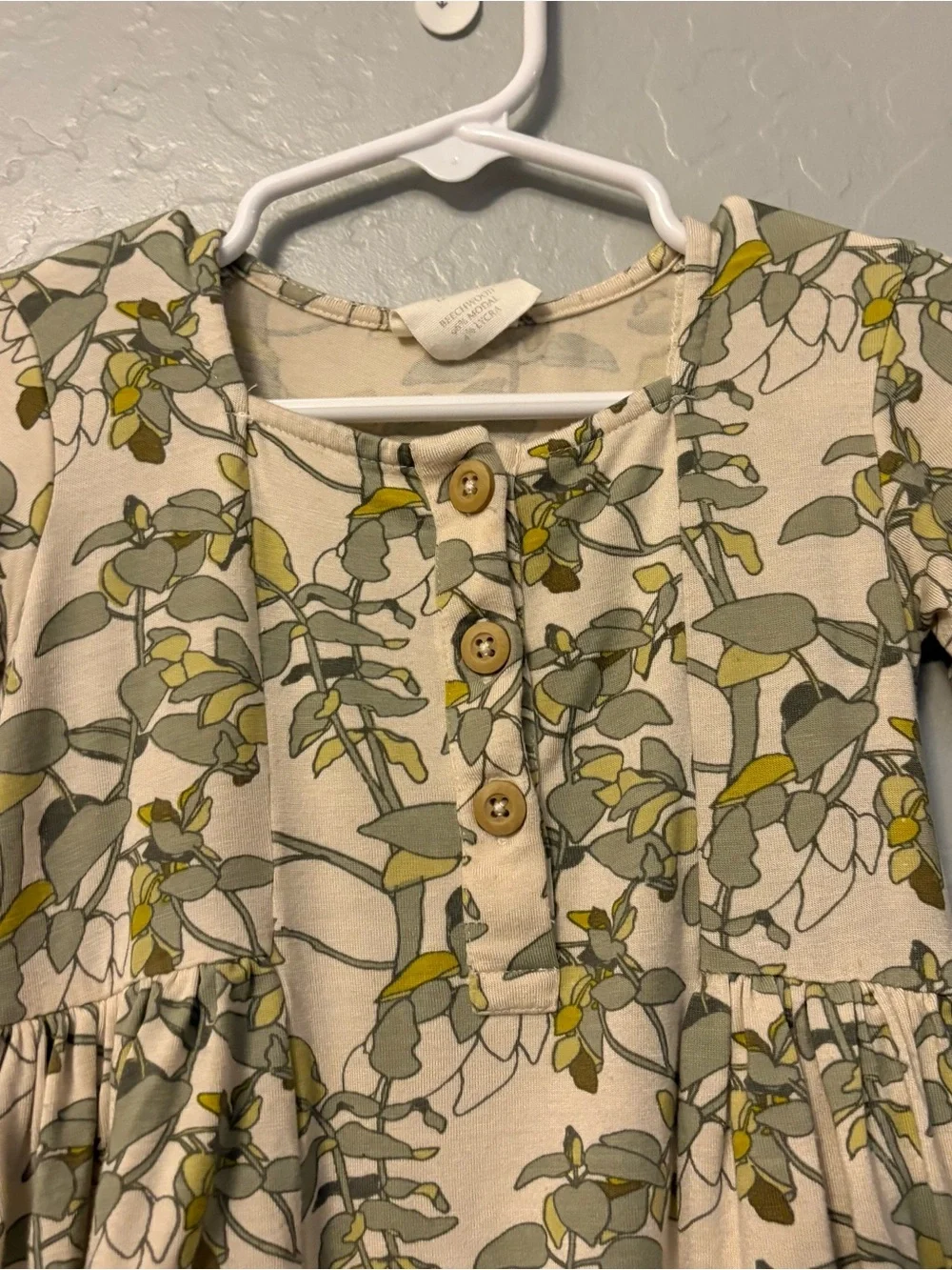 Kate Quinn the woods leaf print long sleeve modal ballerina bubble 12-18 months